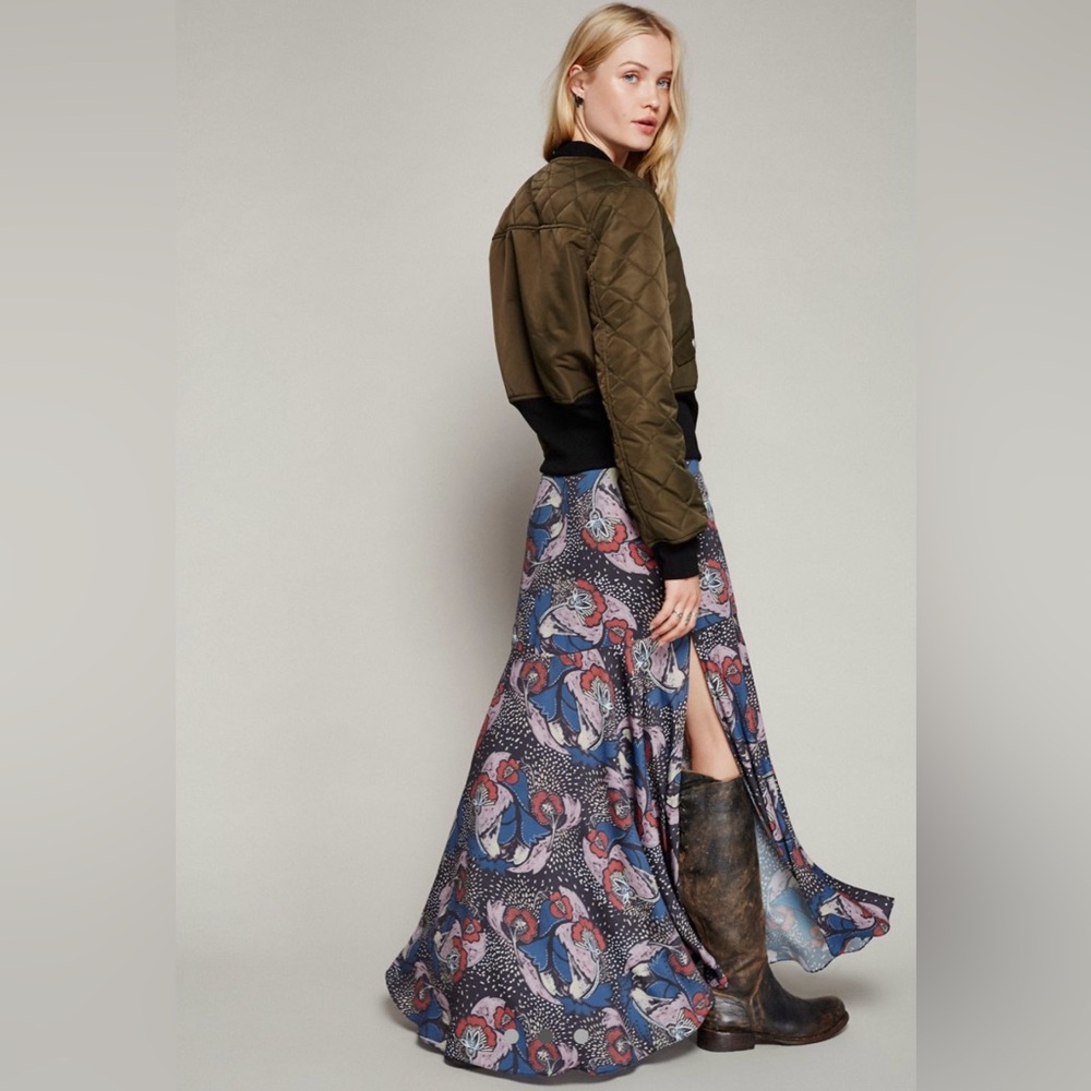 Free People Pebble Crepe Maxi Skirt Open Slits size 2
